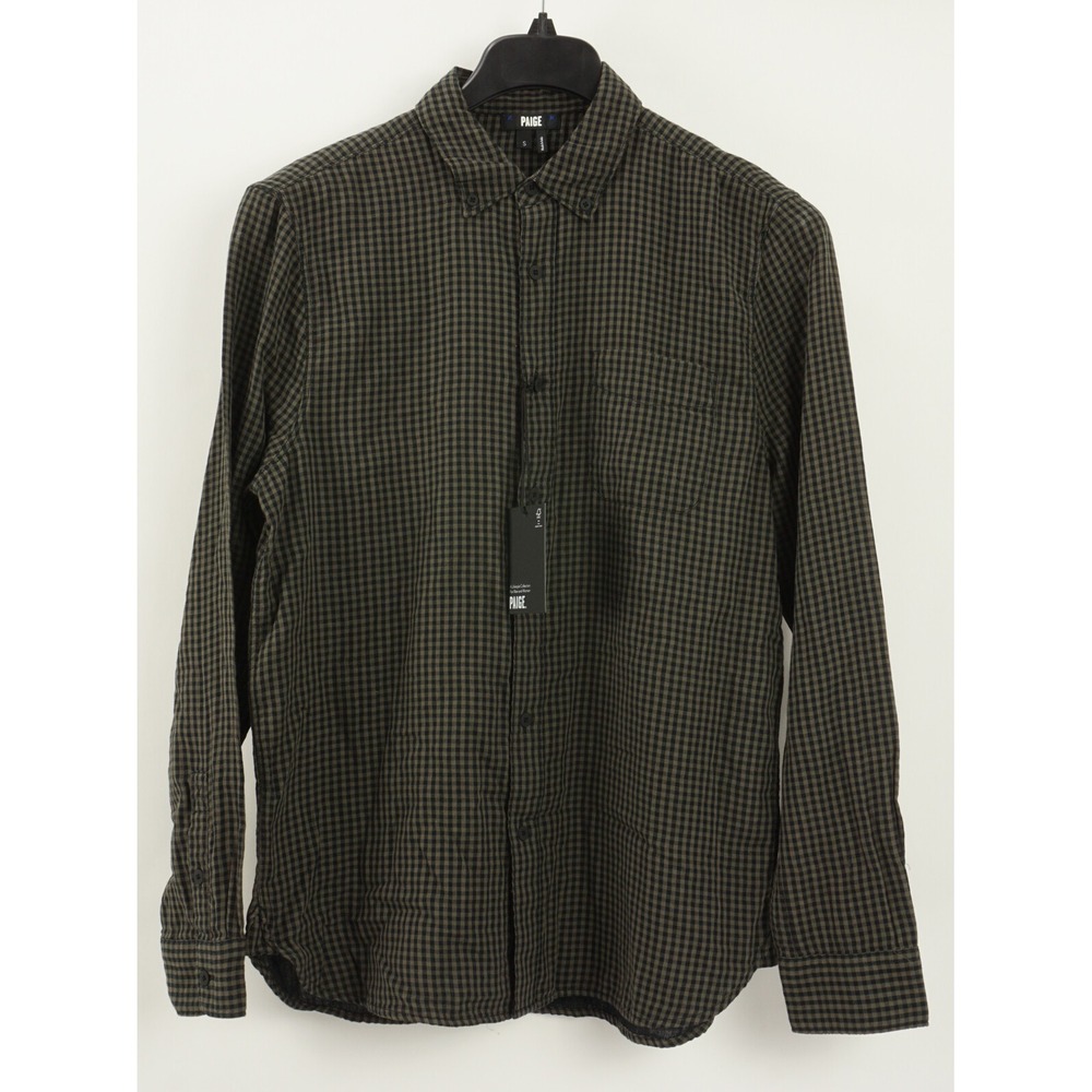 New Paige Langford Hayden Men Small Long Sleeve Black Gray Check Button Up Shirt